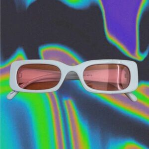 White Rectangular Sunglasses with Pink Lenses